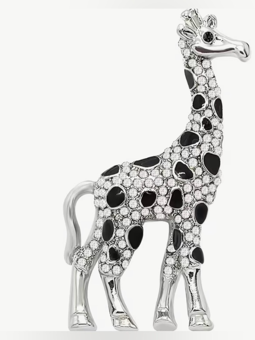 🖤 Crystal Giraffe Brooch in Silver and Black 🖤
